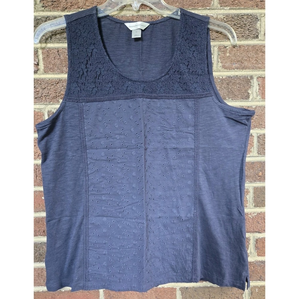 Christopher &Banks XL Black Tank Coast Beach Sailing Summer Layers Natural Fiber